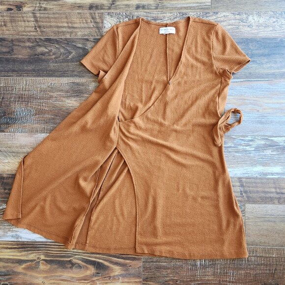 Texture & Thread x Madewell Side-Tie Wrap Dress Short Sleeve Golden Pecan Sz.X - Picture 7 of 10